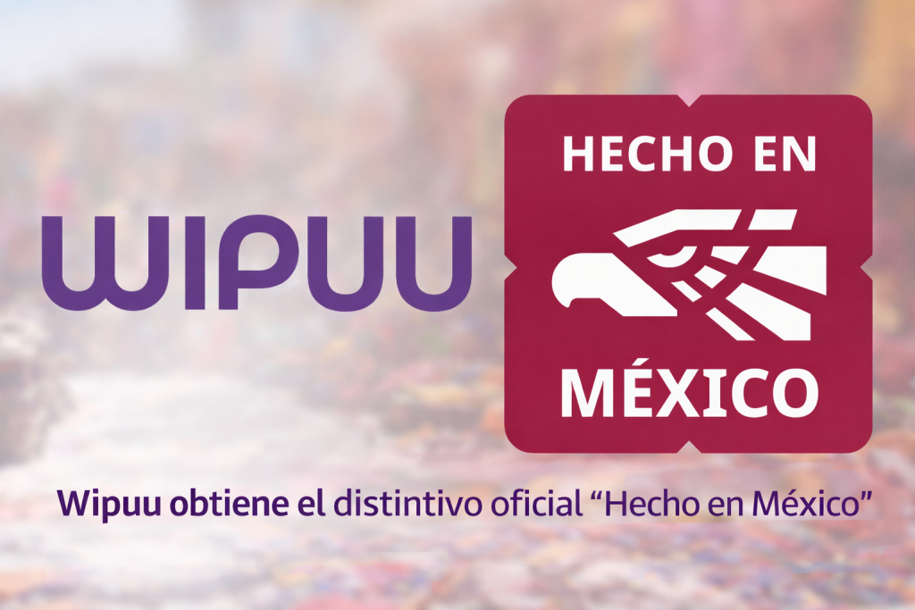 Logo de Wipuu junto al distintivo oficial “Hecho en México”, representando el reconocimiento otorgado a la empresa por su contribución al turismo de experiencias auténticas en México.